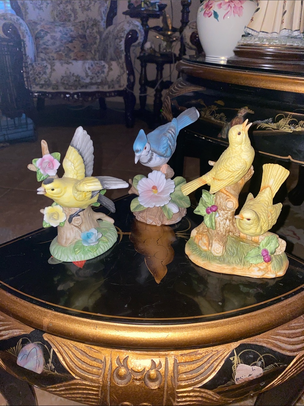 Colorful Ceramic Bird Figurine Set - Yellow & Blue Accents